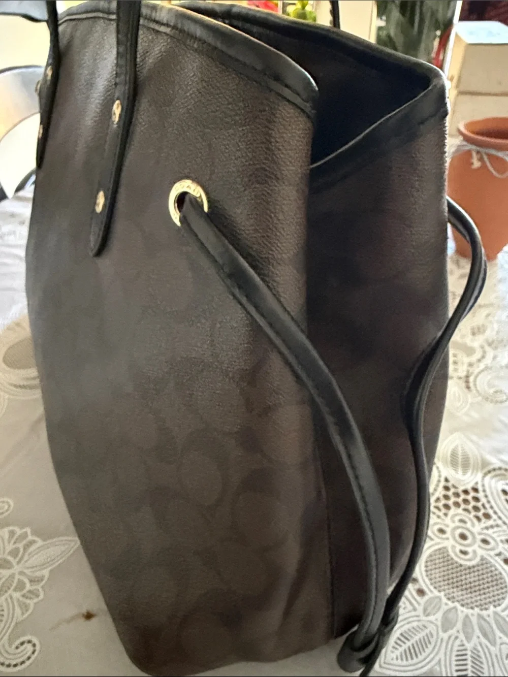 Coach Brown and Black Signature Canvas Tote Pristine Condition Like New - Picture 8 of 13
